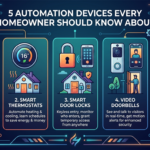5 essential home automation devices: voice assistants, smart thermostats, electronic locks, video doorbells, and smart lighting systems